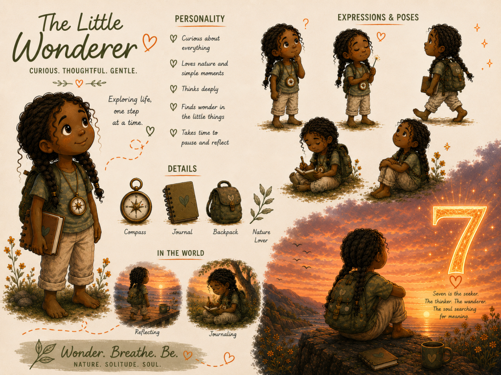 Brown girl with the Energy of Number 7: reflective, curious, intuitive, and drawn to life's deeper meaning.