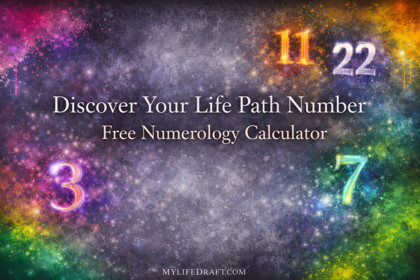 Mystical numerology banner with glowing numbers for a free Life Path Number calculator.